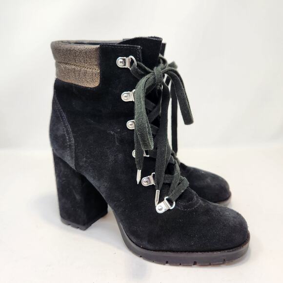 Sam Edelman Shoes - Sam Edelman Womens Carolena Black Suede Biker Lace Up Boots Booties Size 8.5 M
